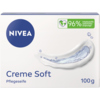 Weiße Verpackung mit der Aufschrift "Creme Soft" und einer leicht geschwungenen Seifenillustration.