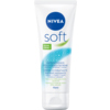 NIVEA Soft Feuchtigkeitscreme in einer weißen Tube mit blauer Schrift und Spritzern.