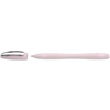 Kugelschreiber in zartem Rosa mit Kappe, eingefärbter Schrift und metallischem Clip.