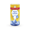 Gelbe Salzdose mit Bergmotiv und der Aufschrift "Alpen JodSalz" und Jod-Symbol.