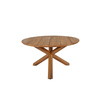 Runder Gartentisch aus Holz mit stabilem Kreuzfuß in Teak-Optik.