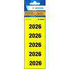 Gelbe Textetiketten mit der Aufschrift "2026" im Format 60 x 26 mm auf einer Verpackung.