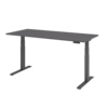 Graphitfarbener Schreibtisch mit elektrischem Höhenverstellungssystem und Bedienteil.