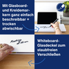 Weißes Memoboard Desk-Organizer mit Whiteboard-Oberfläche und Glasdeckel auf einem Schreibtisch.