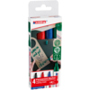 Vier edding 3300 Permanentmarker in einer Verpackung mit verschiedenen Farben.
