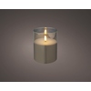 Graue LED-Kerze mit Flackereffekt in Glasbehälter, Größe 10 x 12,5 cm.