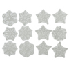 Fensterbildset mit 12 transparenten Stern- und Schneeflockenmotiven in verschiedenen Designs.