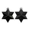 Zwei schwarze Sternen-Christbaumschmuckstücke mit glänzender und glitzernder Oberfläche.
