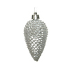 Silberner glitzernder Christbaumschmuck in Form eines Zapfens mit spiralförmigen Mustern.