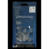 Transparente Saugnäpfe in Packung mit 12 Stück auf blauer Blisterverpackung.