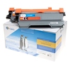 Schwarzer G&G Toner Kompatibel mit Brother TN-2220 neben der Verpackung mit Pinguinmotiv.