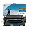 Schwarzer Toner mit Verpackung, geeignet für HP 26X, neben zwei Pinguinen im Hintergrund.