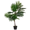 Kunstpflanze Palme mit grünen Blättern in schwarzem Topf, 115 cm hoch.