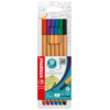 Sechs STABILO point 88 Fineliner in verschiedenen Farben in einer Verpackung.