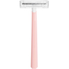 Rasiergerät in Pink mit feststehendem Kopf und zwei Klingen, frontal aufgenommen.
