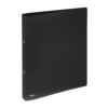 Schwarzes Ringbuch mit zwei Ringen und seitlichem Einschlag.