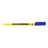 Blauer Fineliner mit gelber Hülle und abnehmbarem Deckel, seitliche Ansicht.