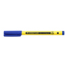 Blauer Fineliner mit gelbem Körper und schwarzem Schriftzug, ohne Kappe.