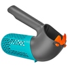 Beerensammler mit ergonomischem Griff und drehbarem Einsatz in grauer und blauer Farbe.