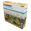 GARDENA Tropfbewässerung Set Terrasse in Verpackung mit verschiedenen Installationsbeispielen.