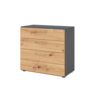 Schubladenschrank in Graphit mit Holzfront und vier Schubladen, geeignet für zwei Ordnerhöhen.