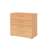 Schubladenschrank in Buche mit vier Schubladen und Metallgriffen, produktneutral im Seitenansicht.