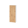 Flügeltürenschrank in Weiß mit Asteiche-Holzoptik, hoch und schmal, mit zwei Türen.