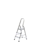 Stehleiter mit drei Stufen, einseitig begehbar und stabiler Struktur, auf weißem Hintergrund.