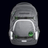 Grauer Schulrucksack mit reflektierenden Elementen und verstellbaren Trägern.