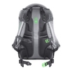 Rückansicht eines grauen Schulrucksacks mit ergonomischer Polsterung und verstellbaren Gurten.
