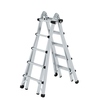 Teleskopleiter in gestellter Position, 4-teilig mit beiden Außenteilen teleskopierbar.