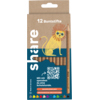 12 Buntstifte in Verpackung, mit farbiger Grafik und QR-Code auf der Vorderseite.