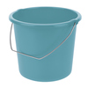 Blauer Putzeimer mit klappbarem Metallgriff und rundem Design.