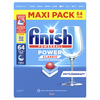Packung der Finish Spülmaschinentabs Power Classic Fresh mit 64 Tabs und Gläser-Symbol.