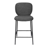 Anthrazitfarbener Barhocker mit gepolsterter Sitzfläche und schwarzem Metallgestell.
