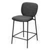 Anthrazitfarbener Barhocker mit gepolsterter Sitzfläche und schwarzen Metallbeinen.