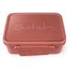 Korallenfarbene Brotzeitdose mit herausnehmbarer Extra-Dose und Trennfach.