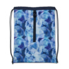 Blauer Sportbeutel mit abstraktem, buntem Muster und Zugverschluss.