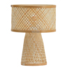 Tischleuchte aus Rattan im Zickzackmuster ohne Lichtquelle, mit konischem Fuß.