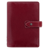 Rotes Organizer-Case aus weichem Büffelleder mit Kontrastnähten und einem Druckknopfverschluss.