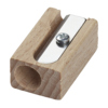 Holzspitzer mit Metallklinge und Schraube, rechteckige Form mit einer seitlichen Öffnung.