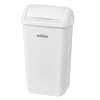 Weißer, freistehender Abfalleimer mit Klappdeckel für saubere und diskrete Abfallentsorgung.