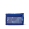 Blaues Geldbörsen-Design mit transparentem Sichtfenster und Reißverschluss.