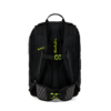 Rückansicht eines schwarzen Satch Schulrucksacks mit grünen Akzenten und verstellbarem Hüftgurt.