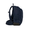Seitenansicht eines blauen Satch Schulrucksacks mit ergonomischem Design und Außentaschen.