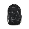 Schulrucksack in Schwarz mit reflektierenden Elementen und grafischem Muster, Frontansicht.