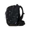 Schulrucksack in seitlicher Ansicht mit reflektierendem Design und mehreren Fächern.