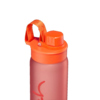 Orangefarbene Sport-Trinkflasche mit Schraubverschluss und Tragegriff.
