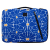 Blaue Laptophülle mit floralen Mustern und einem seitlichen Reißverschluss.