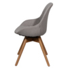 Grauer Besucherstuhl mit Holzbeinen, seitliche Ansicht, skandinavisches Design, 360° drehbar.